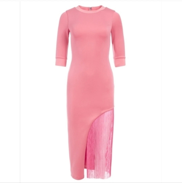 ALICE +OLIVIA ASYMMETRICAL FRINGE MIDI DRESS SIZE 6 - Picture 3 of 11
